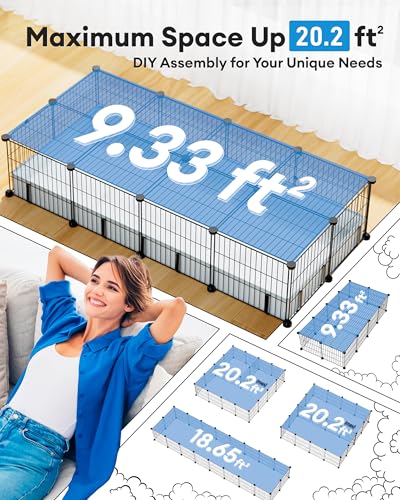 BUCATSTATE Guinea Pig Cages for 2, 20 Panels Guinea Pigs Playpen with Waterproof Mat, Metal Rabbit Cage Indoor for Hedgehogs, Quail, Chickens (56" L x 24" W x 12" H) - style: 20 Panels-56"x24"x12" (LxWxH)