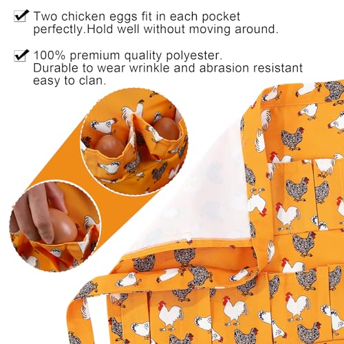 Egg Collecting Apron, 12 Pouches Chicken Egg Apron | Farmhouse Aprons for Chicken, Duck, Goose, Poultry Collection - color: Yellow-flowered Chicken, size: 49*52cm