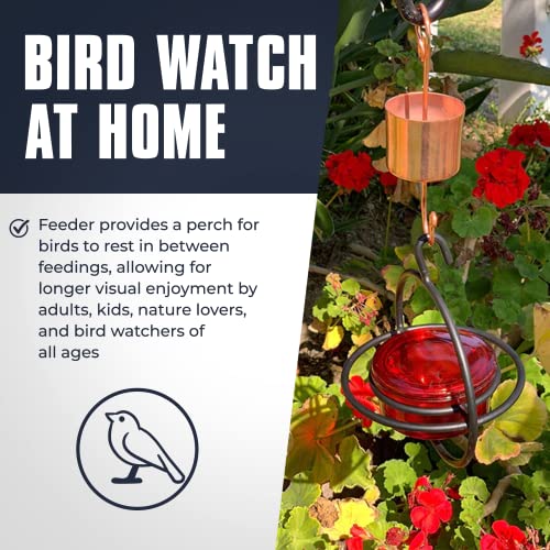 Monarch Abode Hanging Hummingbird Feeders for Outdoors – Single Handcrafted Hanging Glass Hummingbird Feeder with Red Bowl & Perch, Decorative Humming Bird Feeders for Outdoors Garden Patio Deck - color: Black, style: Red Glass Hummingbird Feeder