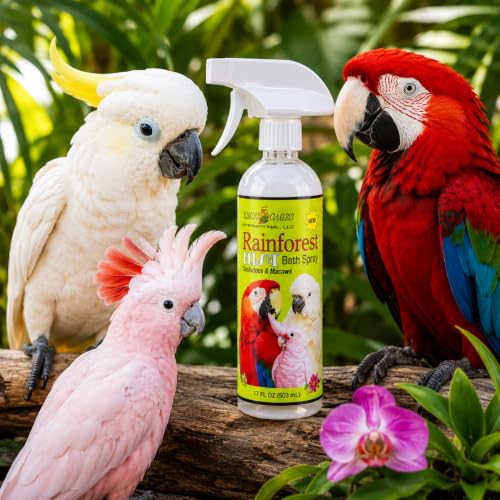King's Cages Rainforest Mist White Spray 17oz. Feather Conditioning Bath Mist Vanilla Scent for Cockatoos and Macaws Parrots - size: Pack of 1