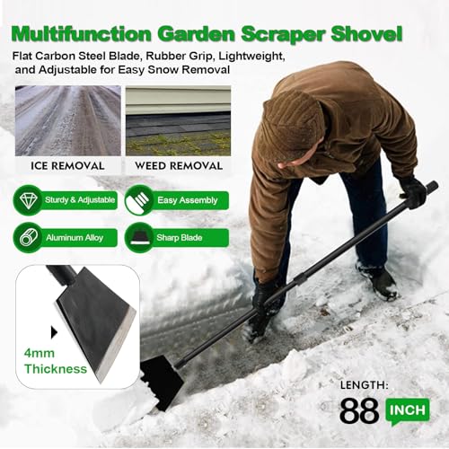 Floor Scraper Garden Shovel, Cleaning Remove Long Handle Tool 88in | Sturdy Tile Scraper for Ice, Tiles, Ceiling, Concrete, Tape, Glue, Wallpaper - Heavy Duty Sharp Blade (4mm Thickness)