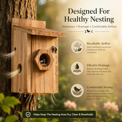 Bird House for Outside Hanging, Wooden Bluebird House with 3 Entrance Hole Sizes, Easy Clean Outdoor Birdhouse for Bluebirds Wrens Chickadees Finch Swallow, Ventilated Cedar Nesting Box - style: 1 Pack