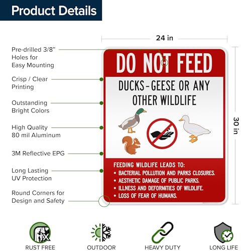 Do Not Feed Ducks Geese Or Any Other Wildlife Sign Sign, 24x30 Inches, 3M EGP Reflective .080 Aluminum, Fade Resistant, Made in USA by My Sign Center - size: 24x30 Reflective Aluminum
