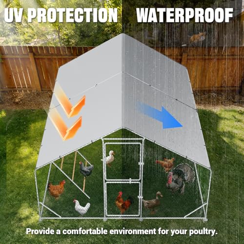 ACEPIC 10x13x6.5ft Metal Chicken Coop with Roosting Perches & Door Lock | Walk-in Poultry Cage with Waterproof & UV Resistant PE Top, Predator-Proof Hen Run for Yard, Farm, Chicken, Duck, Rabbit - size: 118.1"L x 157.5"W x 78.7"H