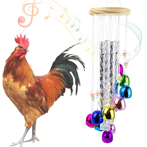 Chicken Toys for Coop, Chicken Wind Chime Enrichment Toys, Hanging Chick Peck Toy with 4 Aluminum Tubes 11 Bells, Chick Musical Coop Accessories - style: B