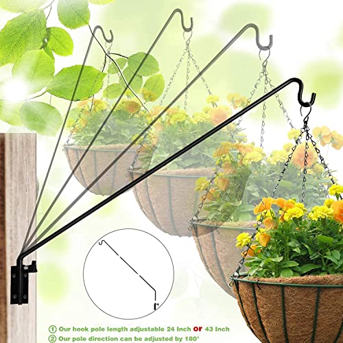2 Packs Heavy Duty Extended Reach Wall Mounted Deck Hook Wall Pole, Wall Bracket Direction and Length Adjustable Plant Bracket for Bird Feeders, Planters, Suet Baskets, Lanterns, Wind Chimes - size: 43in Long Wall Mounted Hook-2 Packs