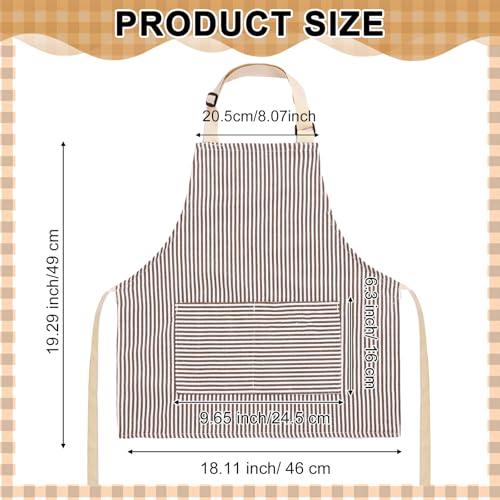 Newcotte Stripes Kids Aprons, Adjustable Cotton Bib Chef Apron with 2 Pockets for Cooking Painting Baking Toddler Boys Girls - color: Brown