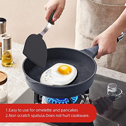 Silicone Fish Spatula Turner Half-Round Dense Spatulas Omelette Pancake Spatulas for Nonstick Cookware Egg 600°F Heat-Resistant - color: Half-Round Gray-Black
