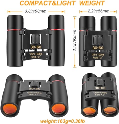 Small Compact Binoculars for Adults Kids, 30x60 Mini Binocular for Traveling Sightseeing Birds Watching, Night Vision Binoculars for Concert Theater Opera,Lightweight Pocket Folding