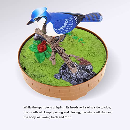 PowerTRC Singing & Chirping Bird in Cage, Realistic Sounds & Movements, Sound Activated, Battery Operated, Great Desk and Room Accessory, Pet Caged Bird Toy (10” x 7”) - color: #1 Blue & White