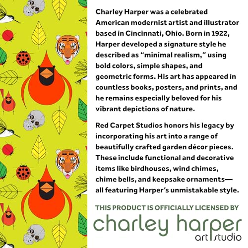Red Carpet Studios Birdhouse Charley Harper Mid-Century Style Birdhouse for Chickadees, Nuthatches, Titmice, & Warblers Cylinder Bird House, 8" Long, Hummingbird Homemaker - color: Hummingbird Homemaker