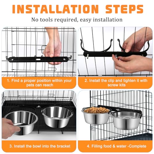 Dog Crate Water Bowl No Spill, ShineMe Dog Food and Water Bowl Set Mountable, Hanging Feeding Bowls for Dogs Cage - 28oz Crate Bowls for Small & Medium Dogs, Cats, Pets - color: 2 in 1 Silver (28oz+28oz)