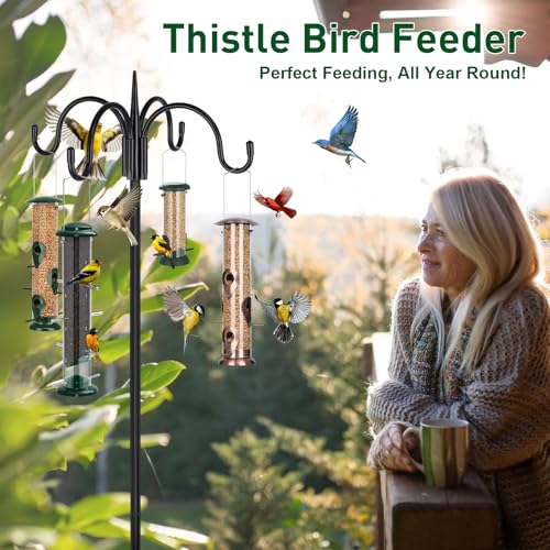 Finch Feeders for Outside, Nyjer & Thistle Bird Feeders, 15 Inch Tube Feeder with 12 Small Ports & 8 Perches, Durable Metal Design for Outdoor Hanging, Easy Fill & Clean