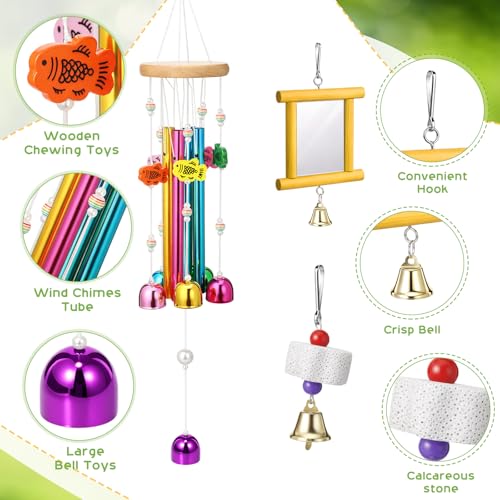 Soulchen 6 Pieces Chicken Toys for Coop Chicken Wind Chime Enrichment Toys Kits Chick Mirror with Bells Swing Hanging Chick Rattan Ball Loofah Bell for Coop Hens Chicks Poultry Birds Parrots - style: Chick Rattan Ball Loofah Bell