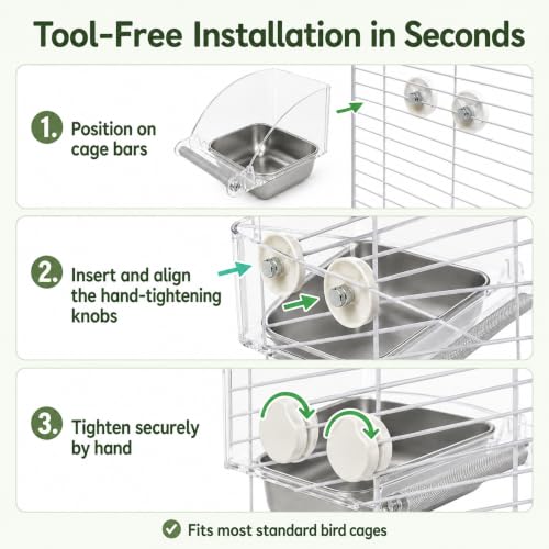 Bird Feeder for Cage - Stainless Steel Anti-Slip Bird Food Bowls, Spill-Proof Parakeet Feeder for Cockatiels, Lovebirds, Budgies, Small Birds