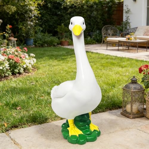 Porch Goose Statue , Large Resin Duck Figurine Indoor Outdoor Garden Decor | Geese Sculpture with Happy Birthday Outfits Set for Outside Garden Accessories Lawn Patio Yard Decor(Blue) - style: boy birthday goose