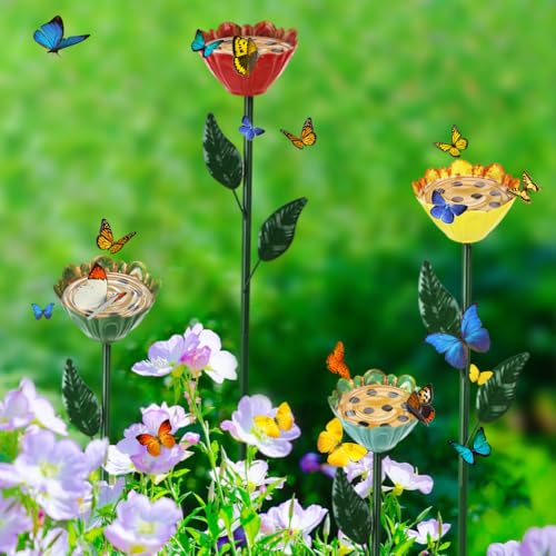 DREAMSOUL Flower Bee Watering Station, Multi-Height Bird Bath | Shallow Basins for Safe Sips, Weatherproof Metal Material, Ideal for Outdoor Garden Decor - size: 4PCS-D