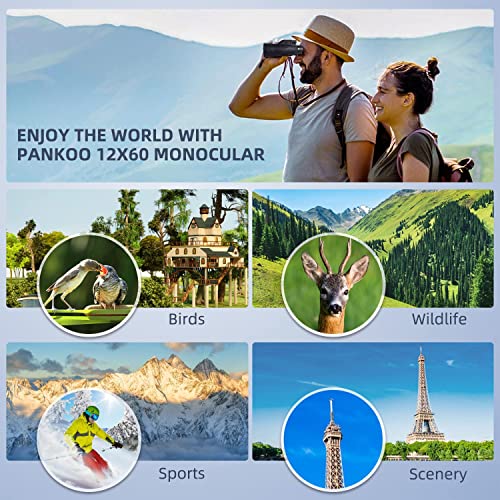 12x60 Monocular Telescope High Powered with Smartphone Adapter Tripod and Portable Bag, Larger Vision Monoculars for Adults with BAK4 Prism & FMC Lens, Suitable for Bird Watching Hiking Travel - color: Black Monocular