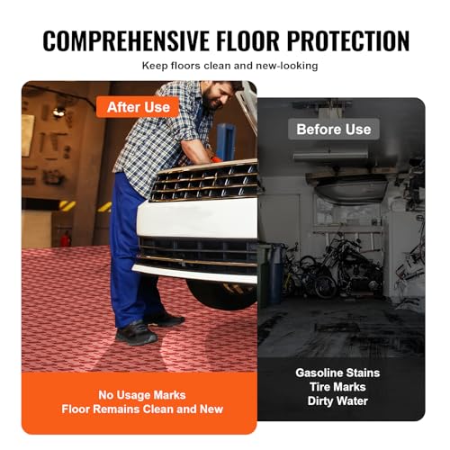 VEVOR Garage Floor Tiles 12 x 12 x 0.53 inch, Interlocking Design Ease of Installation Double-Sided Texture Non-Slip Sturdiness, for Garages, Basements, Repair Shops, Red, 50 Pack | Easy Installation, Double-Sided Texture Non-Slip Sturdiness, Polypropylen