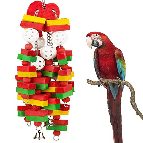 GPY Bird Toys for Parakeets, 22in Multi-Color Large Bird Toys for Parrots | Natural Parrot Toys, Bird Toy for Foraging and Chewing, Parrot Toys for Large Birds and Macaws - color: red parrot toy