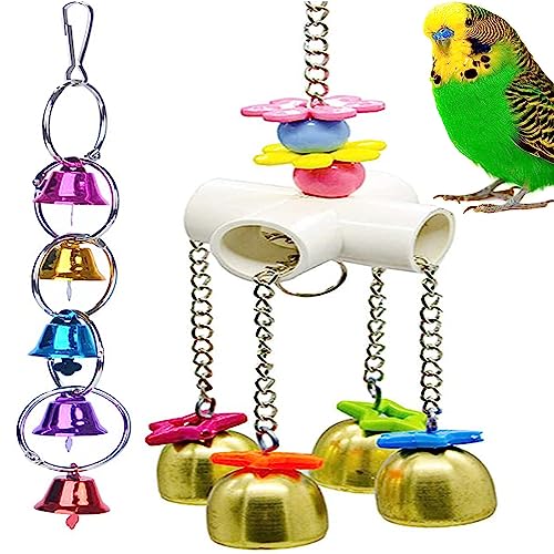 Bird Swing Bells Toy with Bell Chewing Hanging Ring Toy Cage Bite for Pet Budgie Parakeet Cockatiel Conure Macaw African Grey Eclectus Cockatoo Finches Lovebird Quaker Parrot Finch Canary
