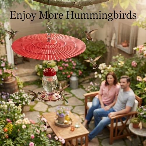 11.5" Metal Bird Feeder Rain Guard - Red | Dome Shield Umbrella Cover for Hummingbird and Oriole Feeders - Weatherproof Shade Baffle for Outside Garden - color: Red