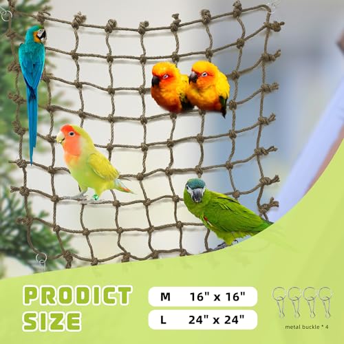 Parrot Climbing Net Jungle Fever Rope Small Animals Toys for Parakeets Lovebirds Finch Budgerigars Conure Cockatiel (M 16" x 16") - size: M 16" x 16"