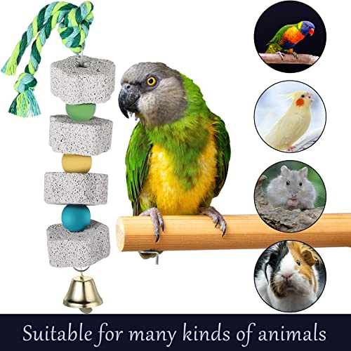 Sanwuta 4 Pack Bird Toy Bird Beak Grinding Stone Parrot Chewing Toys with Bell Bird Cage Accessories Parrot Beak Stone Lava Block Calcium Stone for Parakeet Cockatiel Conure Hamster Chinchilla Rabbit