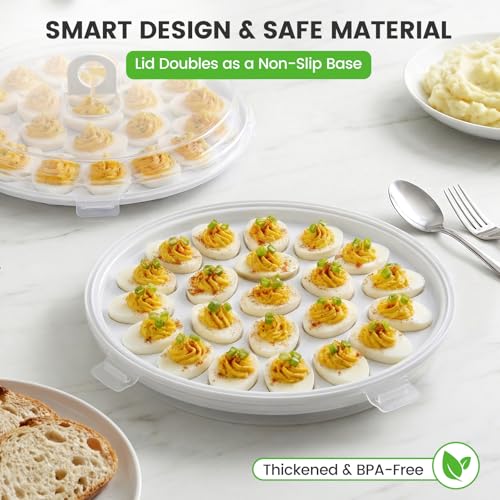 HANSGO Deviled Egg Containers with Lid, Deviled Egg Platter Carrier Holder Trays with 22 Slots for Holiday Party and Home Kitchen, White - color: White