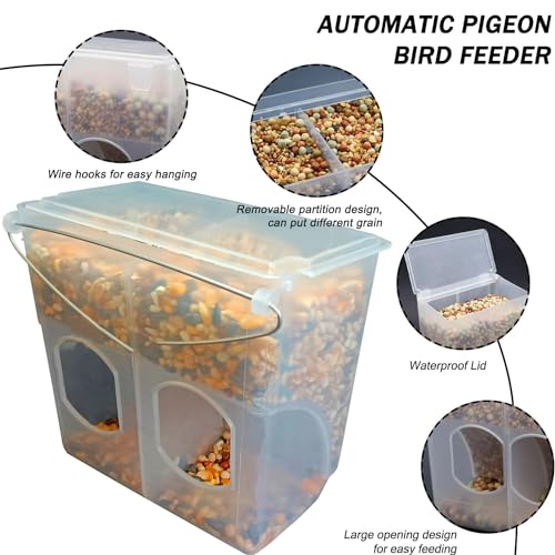 Automatic Pigeon Bird Feeder Water, Plastic Feeder Water Dispenser Drinkers for Cage, No Mess Hanging Parrot Food Feeding, Cage Accessories for Parakeet Quail Bird Chicken (2 Hole - Iron Wire) - size: 2 Hole - Iron Wire