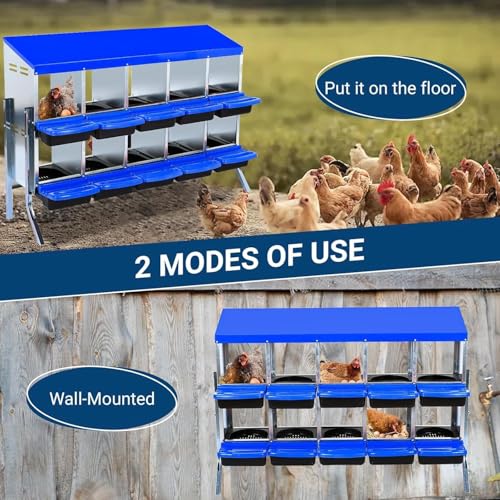 10-Hole Chicken Nesting Box with Removable Lid, Metal Chicken Coops with Roll Away Design/Easy Egg Collection/Ventilation Holes, for Chickens Coops, Duck and Hens - color: Blue, size: 10 holes with legs