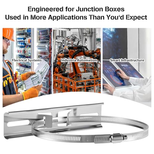 Pole Mounting Kits, Stainless Steel 7.9 x 1.9 Inch Pole Mount Bracket Sign with Adjustable 2-8 Inch Clamps for Solar Light, Outdoor Waterproof Junction Box, Electrical Boxes