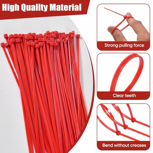 Zip Ties, 500pcs Red Zip Ties 8 Inch, Plastic Ties Small Zipties Cable Tie Wraps, Multi-Purpose Cable Management Ties, Self-Locking Ziptie for Office and Home(Can bear 30lb) - color: Red, size: 8" (500 Pack)
