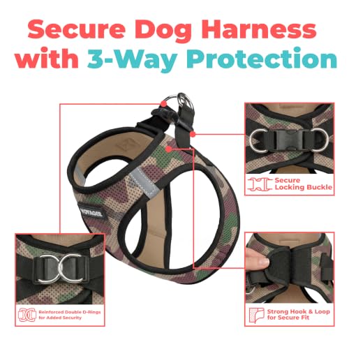Voyager Step-in Air Dog Vest Harness - Army, XX-Small | 12 - 13.5" in Chest, Reflective Bands, All Weather Breathable Air Mesh, Cats Compatible, Lightweight, Fast Drying - color: Harness (Army/Black Trim), size: XXS (Chest: 12 - 13.5")