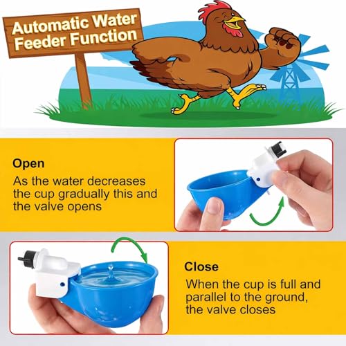Tanlade 50 Packs Chicken Waterer Cups Large Chicken Feeder, Automatic Waterer Cups Kit for Poultry Chicks Duck Goose Turkey Bunny(Blue) - color: Blue
