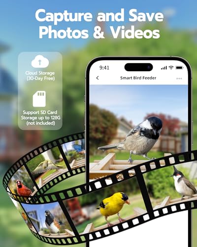 Bird Feeder with Camera, Smart Bird Feeder for Outdoors, Wild Birds Feeders with Solar Panel Bamboo Birds House Camera for Birdlovers, AI Auto Capture Birds & Real-time Notification (Gable)