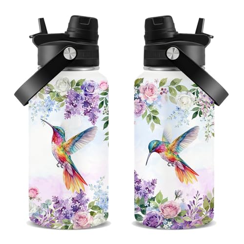Bird Gift for Women, 26oz Water Bottle with Handle for Girl Friends - color: Spring-White