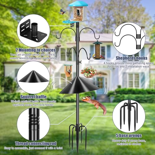 Gtongoko Smart Bird Feeder Pole Squirrel Proof 1-Inch Dia 94 Inch with 4 Shepherds Hooks Hanging Bluebird House Pole for Outdoors Squirrel Baffles for Feeders Metal Heavy Duty Mounting Kit - color: 94 Inch with Baffle