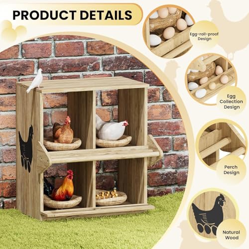 Chicken Nesting Box, 4 Compartment Wooden Nesting Boxes for Chickens with Perches, Floor/Stand/Wall Mount Large Chicken Nesting Boxes for Small & Medium Poultry - size: 4 Compartment