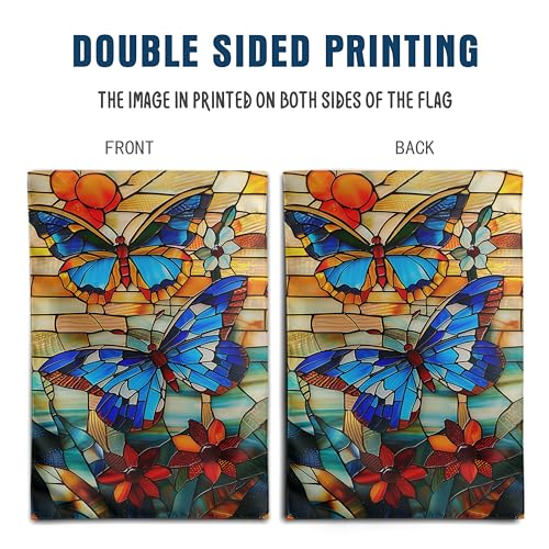 Stained Glass Butterfly Garden Flag Spring Summer House Flag Fall Floral Decorative Yard Flags for Outside 28x40 Double Sided Large Seasonal Lawn Flags Rustic Outdoor Decor - color: glassbutterfly