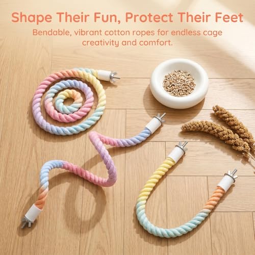 NOLITOY Flexible Bird Rope Perch Cotton Stand for Parrot Macaw Conure Finch | 3 pcs Bendable Metal Wire, Soft Woven Exercise Toy, Climbing System, Entertainment Device 31.4 inch