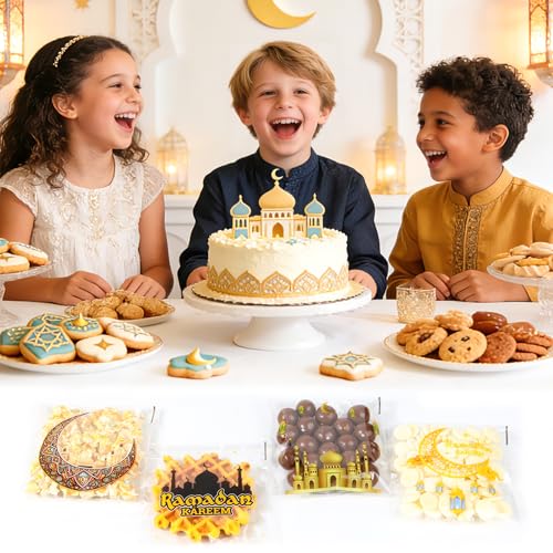 ZYLOP Ramadan Gift Bags – 100 PCS Ramadan Goodie Bags, Eid Mubarak Cellophane Treat Bags for Kids, Self Adhesive Clear Candy Bags for Eid Party Favors - color: Ramadan 100pcs
