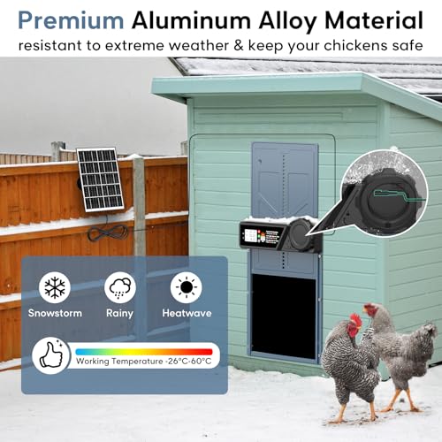 Large Size Automatic Chicken Coop Door Solar - Powered Auto Chicken Door Opener, Timer Modes for Safe and Convenient Chicken Keeping with Intelligent Obstacle Sensors, Remote Control, 14.2"H x 10.83"L