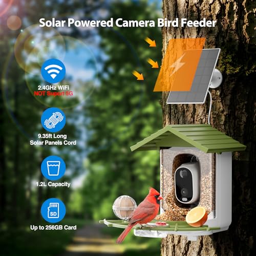 Onforu Smart Bird Feeder with Camera, 2.5K QHD Camera Birds Feeder Outdoor Solar Powered, AI Identification, Instant Notifications, 2.4GHz WiFi, 2-Way Audio & Night Vision, Gift for Bird Lovers