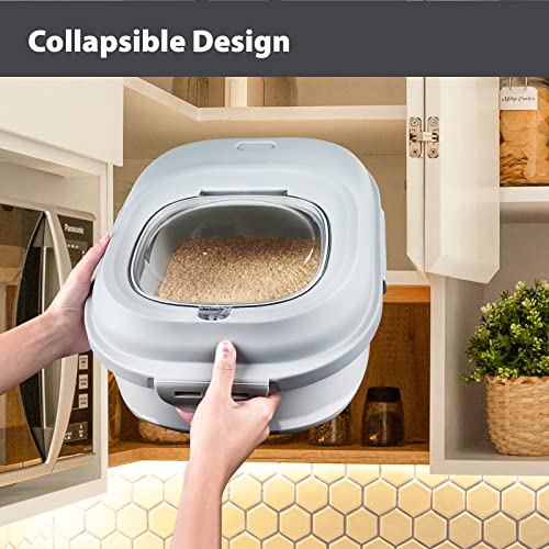 Viretec Cereal Rice Storage Containers, 20 to 50Lbs Collapsible Dry Food Dispenser Bins with Airtight Flip Lid Rolling Wheel, Kitchen Pantry to Store Sugar Flour, Dog Pet Cat Food Holder Container - color: White