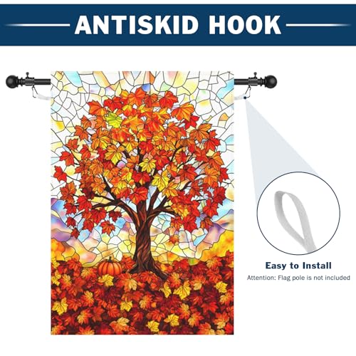 Fall House Flags for Outside 28 x 40 Double Sided Stained Glass Autumn Tree Life Garden Flag Thanksgiving Harvest Holiday Decorations Outdoor Yard Banner Large - color: falltree