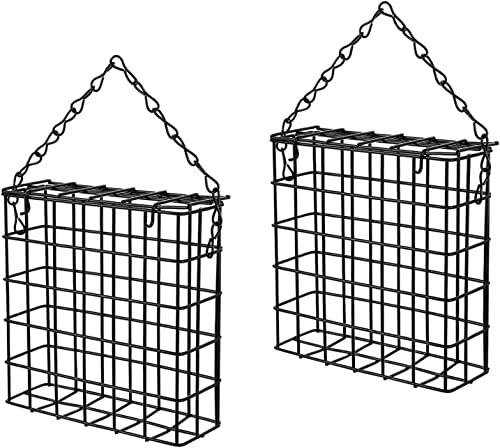 Pack of 2 Bird Suet Cake Feeder for Hanging Outside Metal Garden Yard Wildbird Woodpeckers Feeding