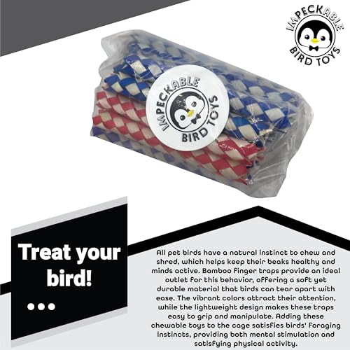 702 Pk24 Chinese Finger Traps for Birds - Shredding & Foraging Fun for Parrots, Parakeets & Cockatiels. Safe Chew Toys & Foot Toys for Conures, Budgies, Macaws. DIY Cage Accessories Parts