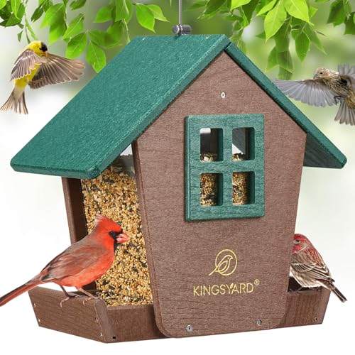 Kingsyard 4 lbs Large Bird Feeder House for Outdoors Hanging | Recycled Poly Lumber, Weatherproof Roof, Hopper Bird Feeders for Cardinal Bluebird, Garden Yard Outside Decor, Green - color: Green
