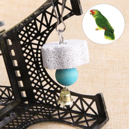 Bird Grinding Beak Stone with Bell, Mineral Lava Block, Teeth Trimming Chewing Toy for Chinchilla, Bunny, Parrot, Calcium Supplement
